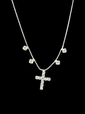 Vintage Jeweled Silver Cross Necklace
